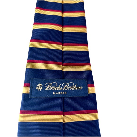 Brooks Brothers Vintage Navy Blue Pink Yellow Horizontal Stripes Silk Necktie US - Picture 5 of 5